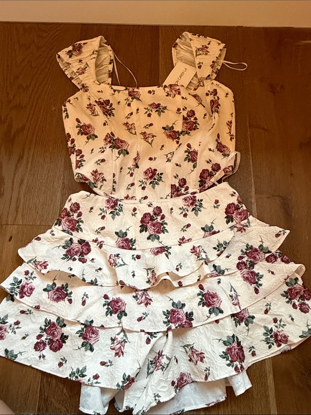 Cotton Candy White Two-Piece Rose Print Ruffle Crop Top & Skirt